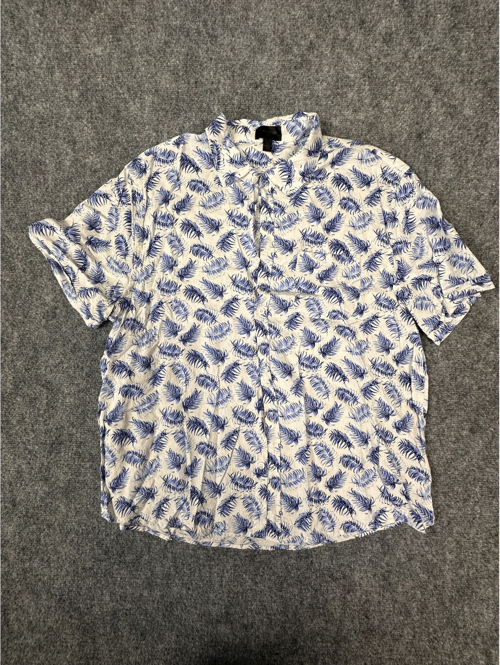 Magaschoni Men's XL Linen Viscose Short Sleeve Shirt Blue/Be